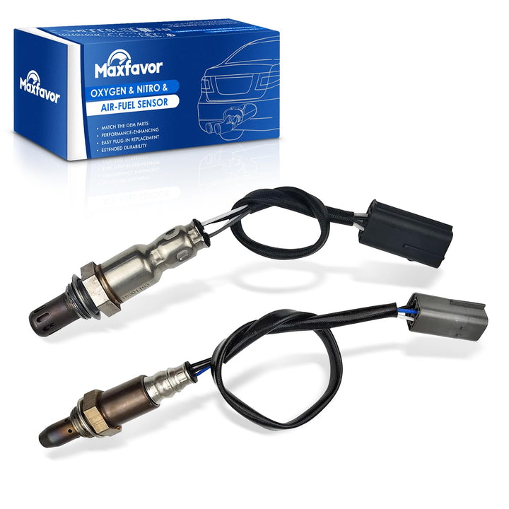 Maxfavor front view of packaged oxygen sensor pair showing complete kit benefit