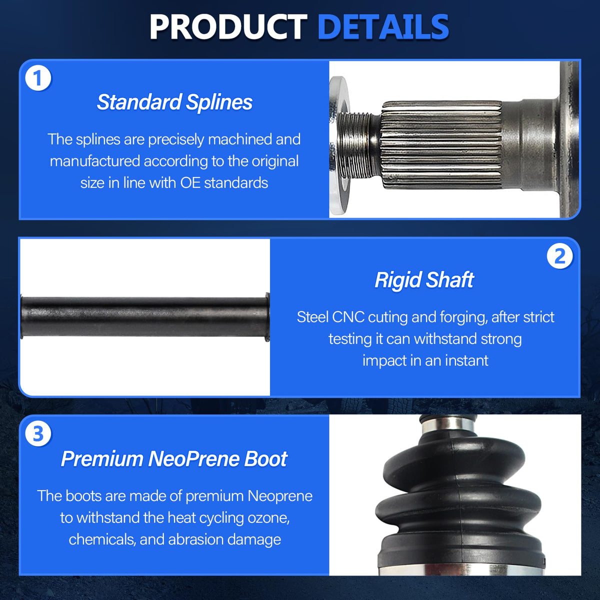 Maxfavor right axle full shaft profile demonstrating strong construction advantage