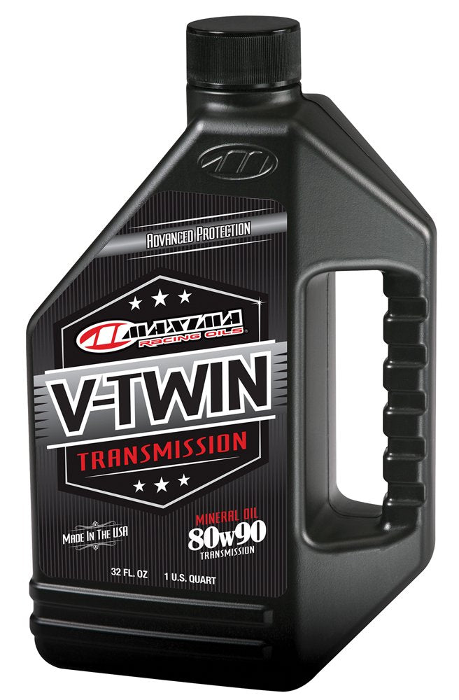 Maxima V‑Twin front bottle view showing label and product benefits