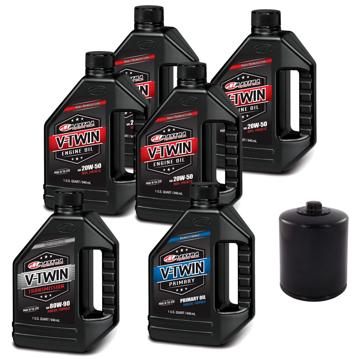 Maxima V-Twin kit front packaging showing contents and fit for Twin Cam, ensures correct service