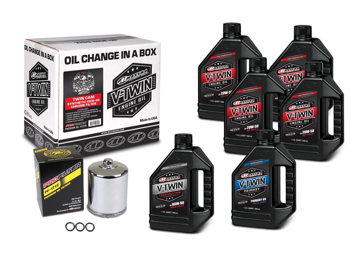 Maxima V-Twin kit front view showing oil container and black filter for reliable protection