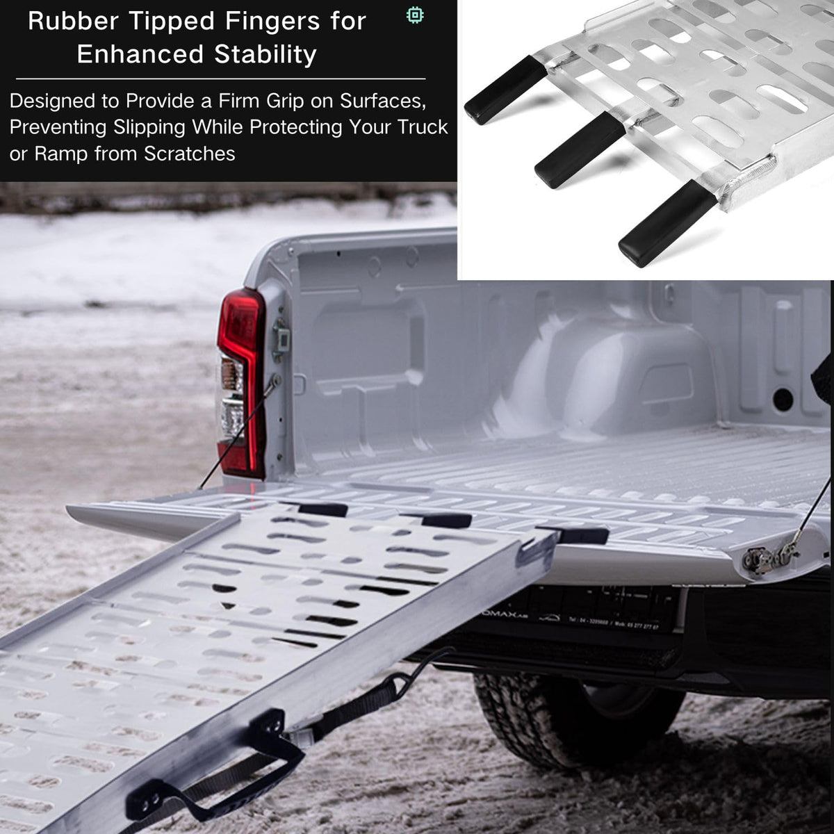 MAXIVAMN ramp in use loading motorcycle into truck demonstrating stable incline benefit