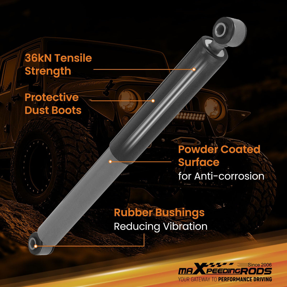 maXpeedingrods chromed piston rod close-up demonstrating durability