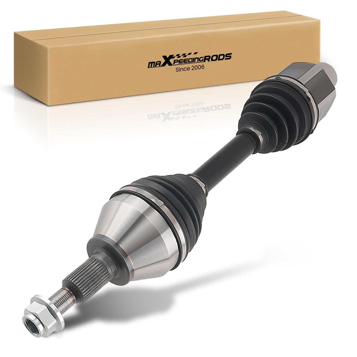 maXpeedingrods front CV axle front view showing solid build and durable finish