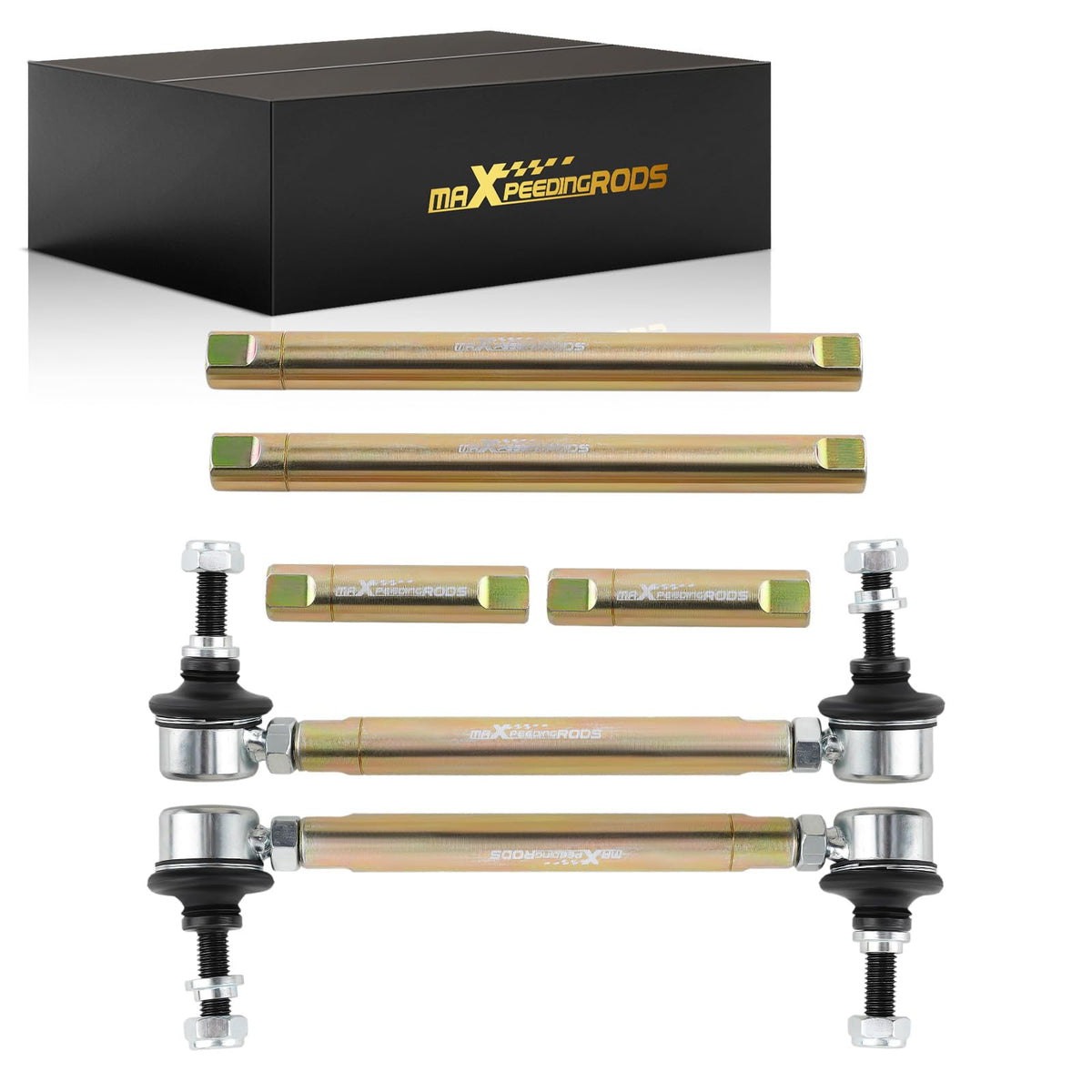 maXpeedingrods front sway bar end links packaging showing complete kit and benefits
