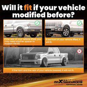 maXpeedingrods installed on Dodge Ram 2500 side profile showing restored level stance