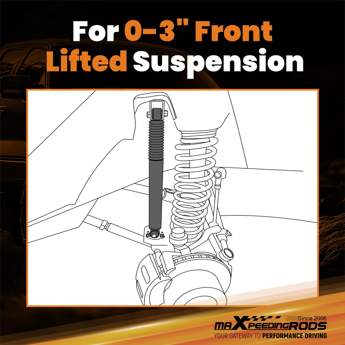 maXpeedingrods front shock installed on Silverado showing proper lift alignment