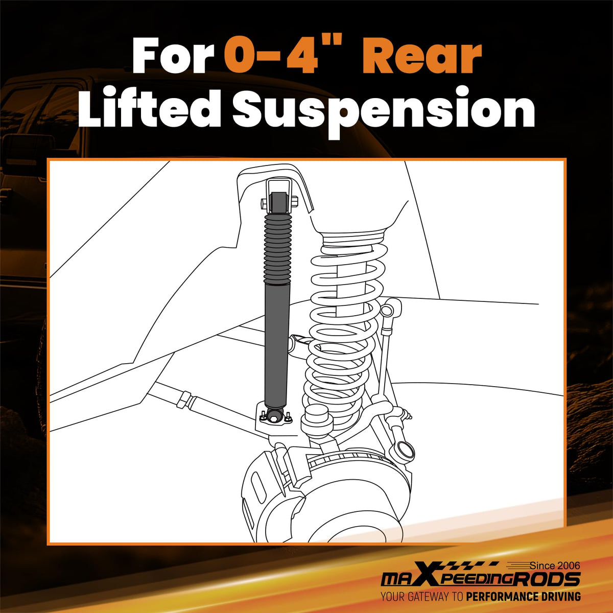 maXpeedingrods shock installed on Silverado rear axle improving ride stability