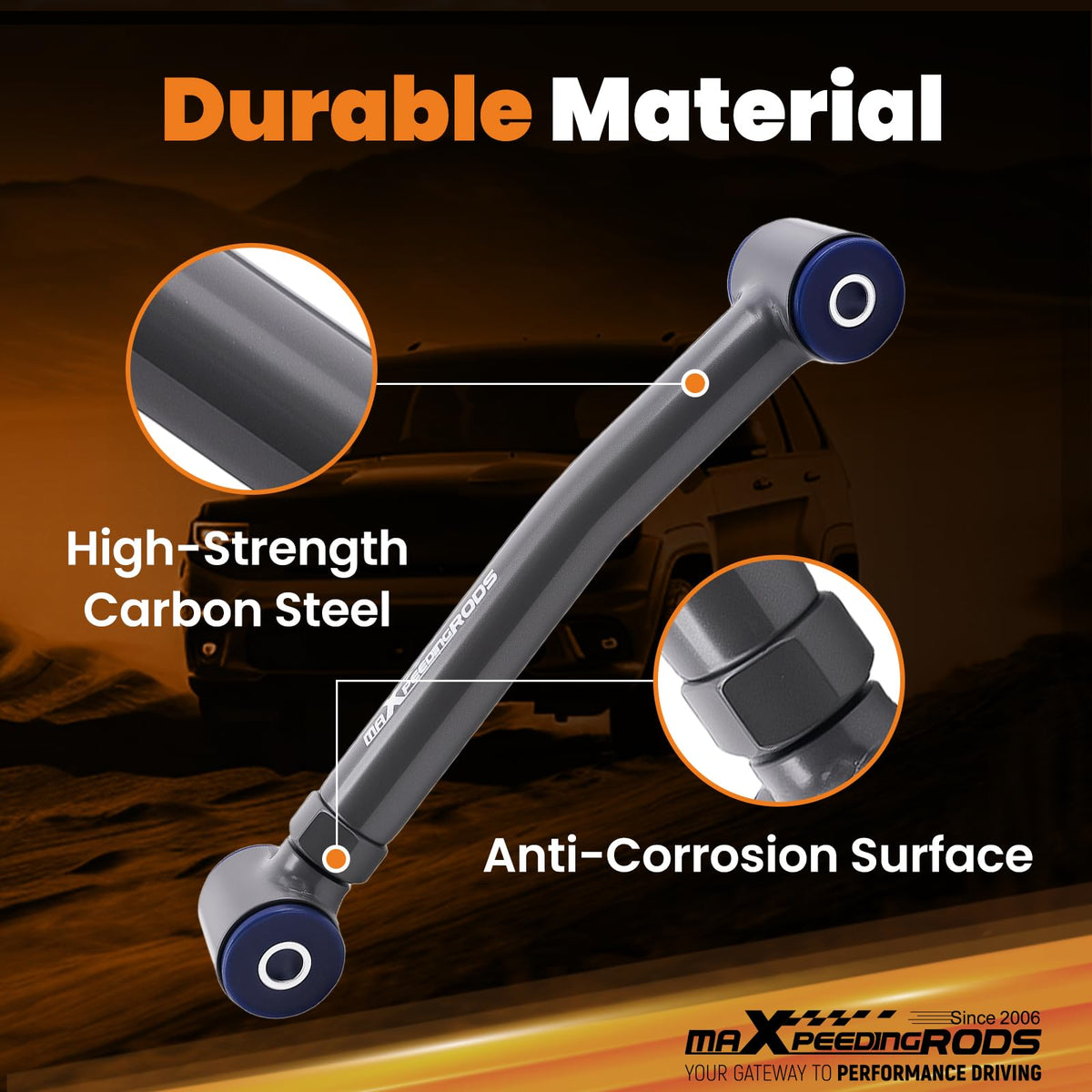 maXpeedingrods lower arm threaded end detail demonstrating secure adjustment and lock nuts