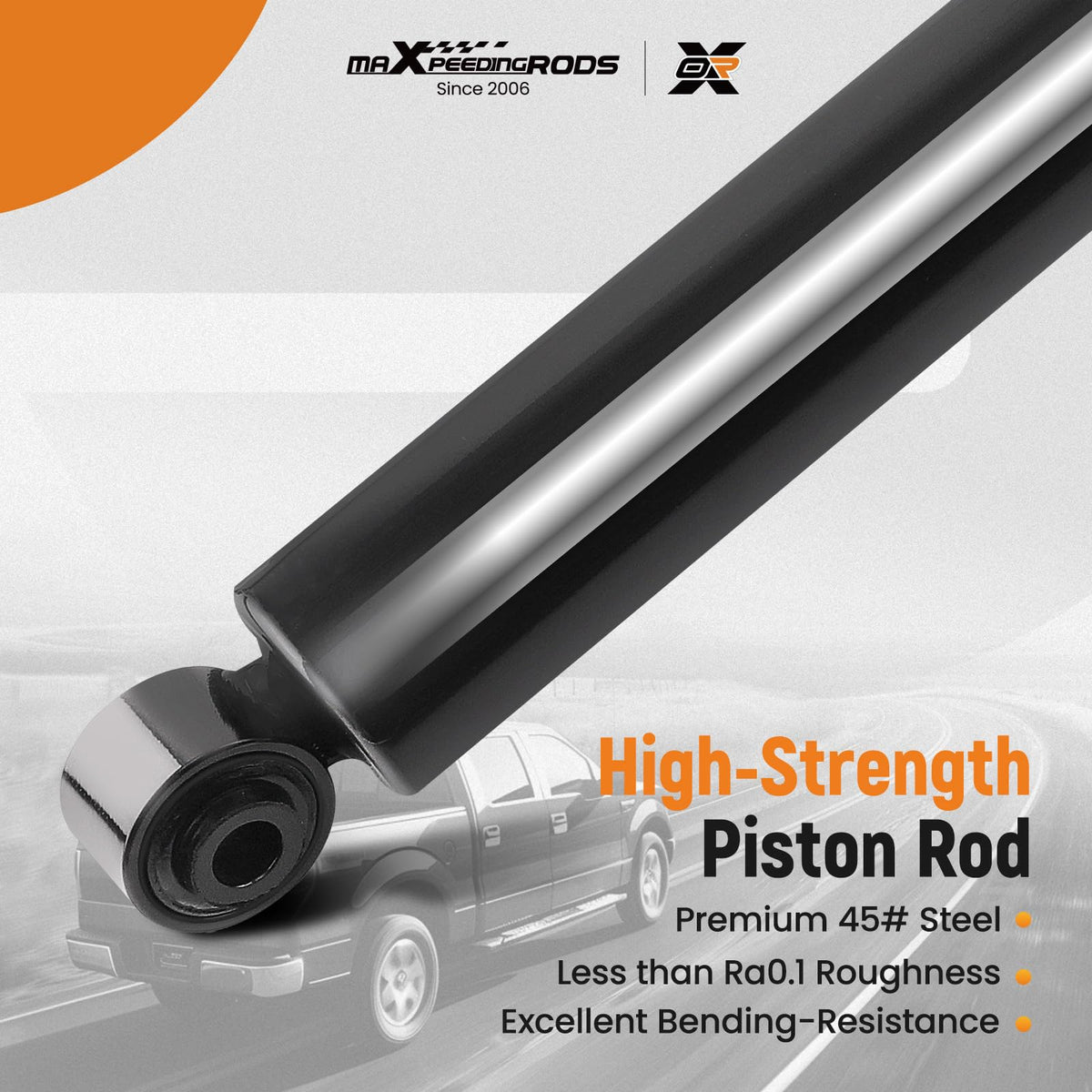 maXpeedingrods rear shock side profile illustrating stroke and construction for consistent damping