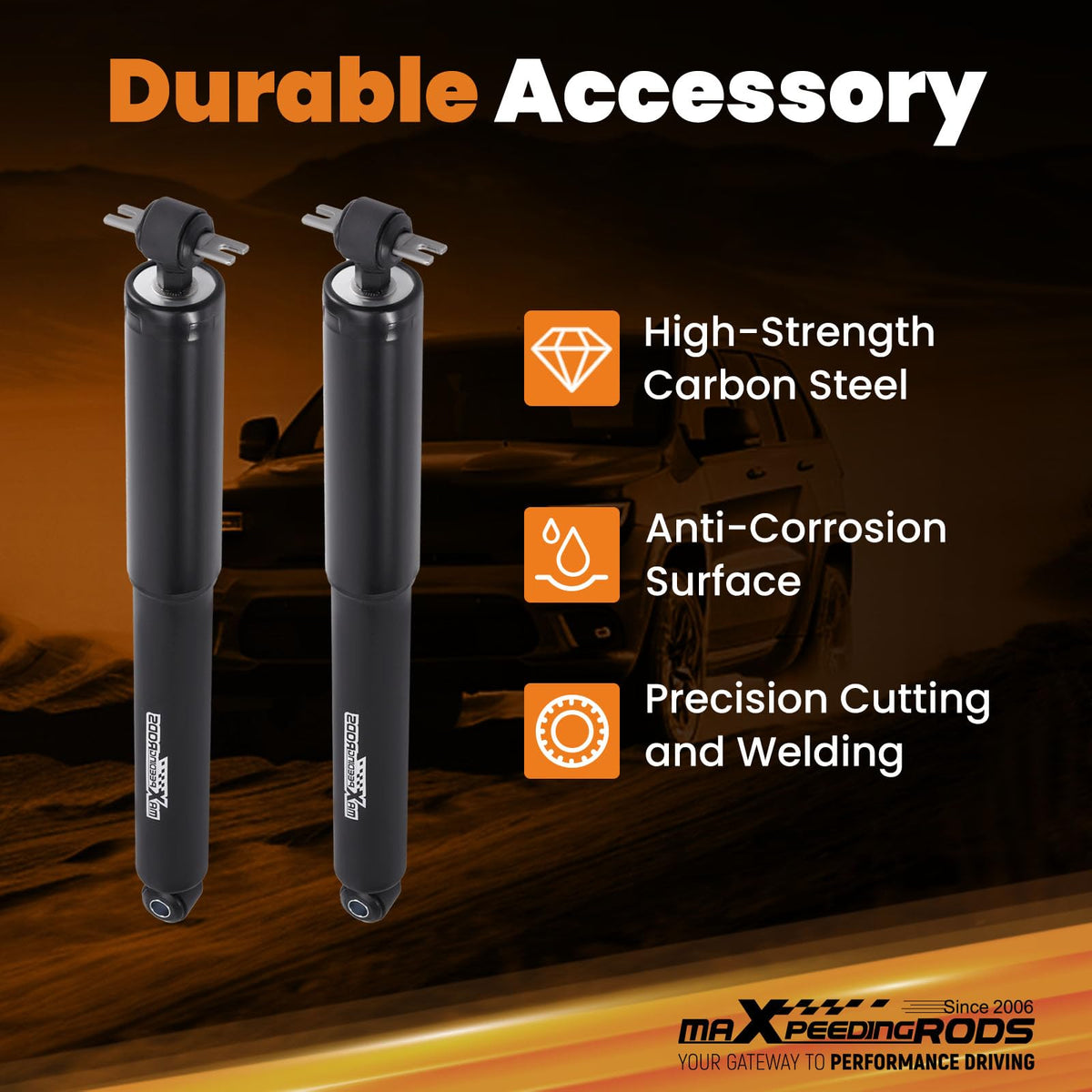 maXpeedingrods close-up of chromed piston rod highlighting corrosion resistance benefit