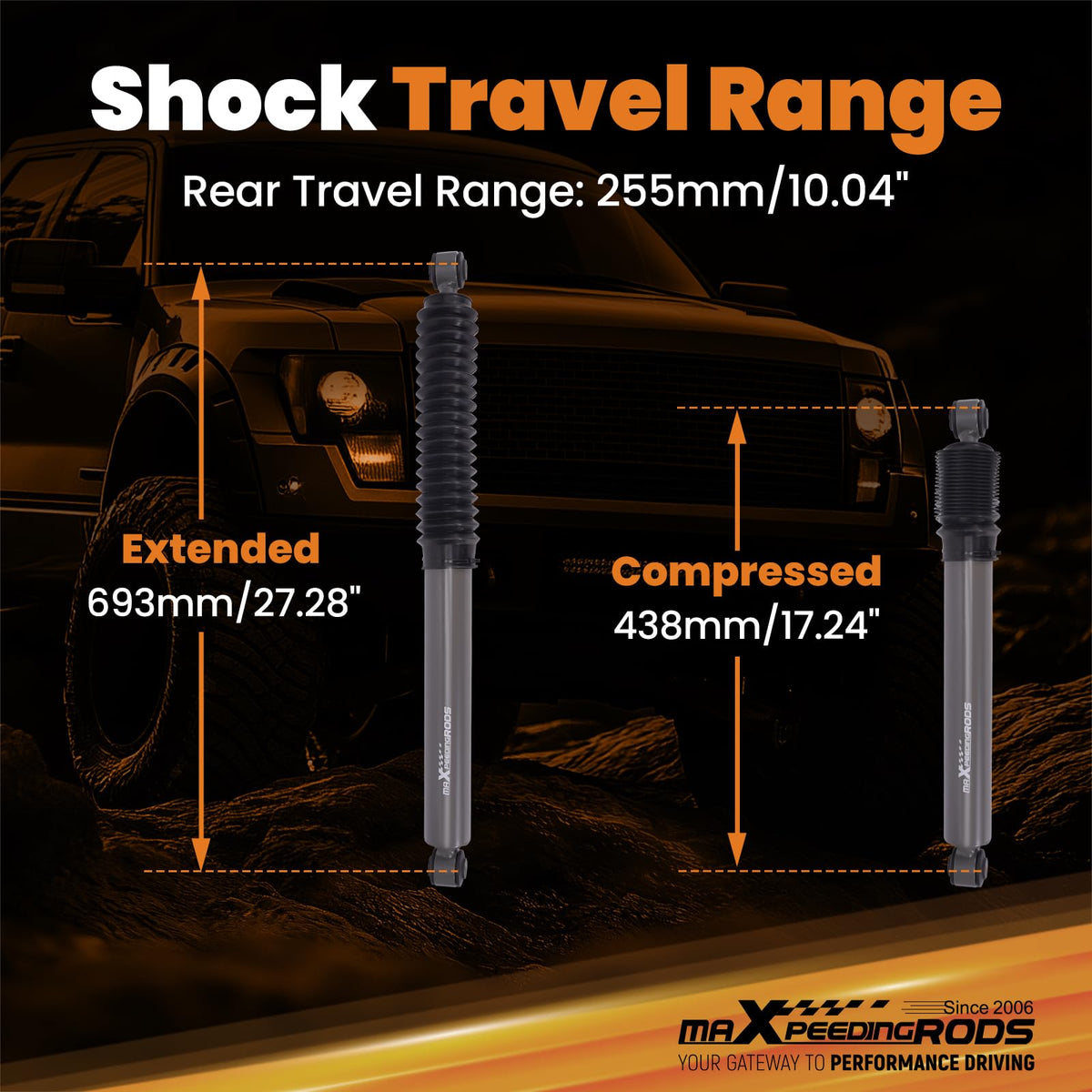 maXpeedingrods shock next to ruler for scale confirming correct fitment