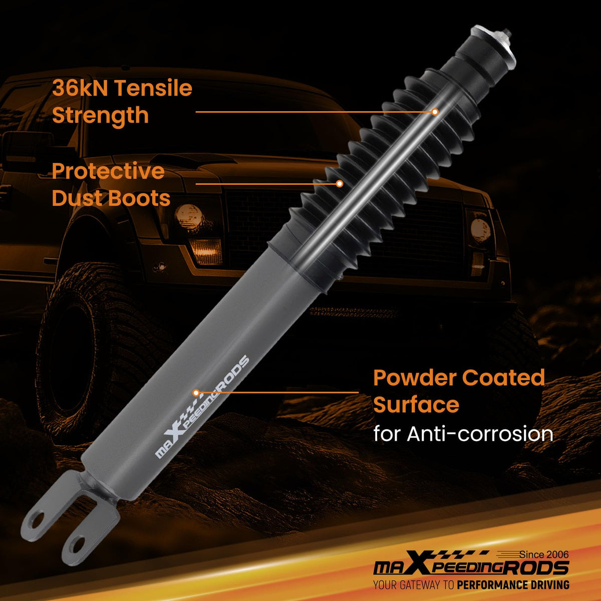 maXpeedingrods shock top mount close-up highlighting strong attachment and fit