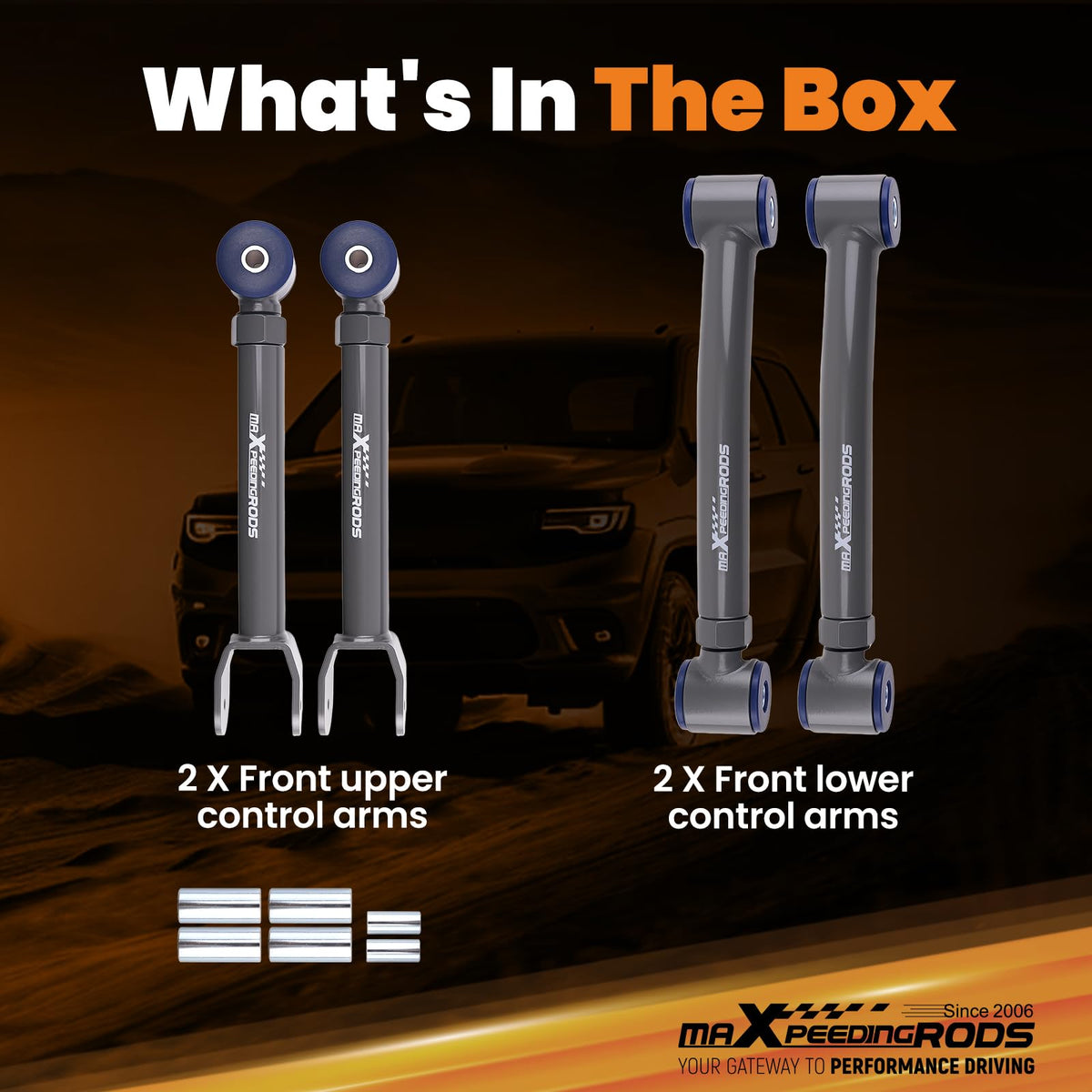 maXpeedingrods control arm next to ruler illustrating adjustable length ranges for fitment