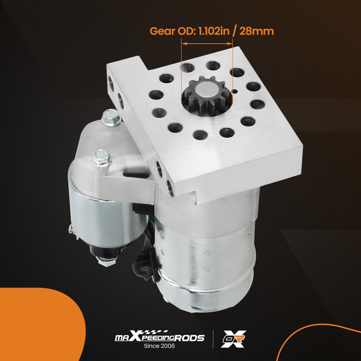 maXpeedingrods starter spec label photo showing model number 19695 and voltage/power details for buyers