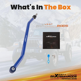 maXpeedingrods track bar on lifted Jeep in off-road setting conveying dependable control