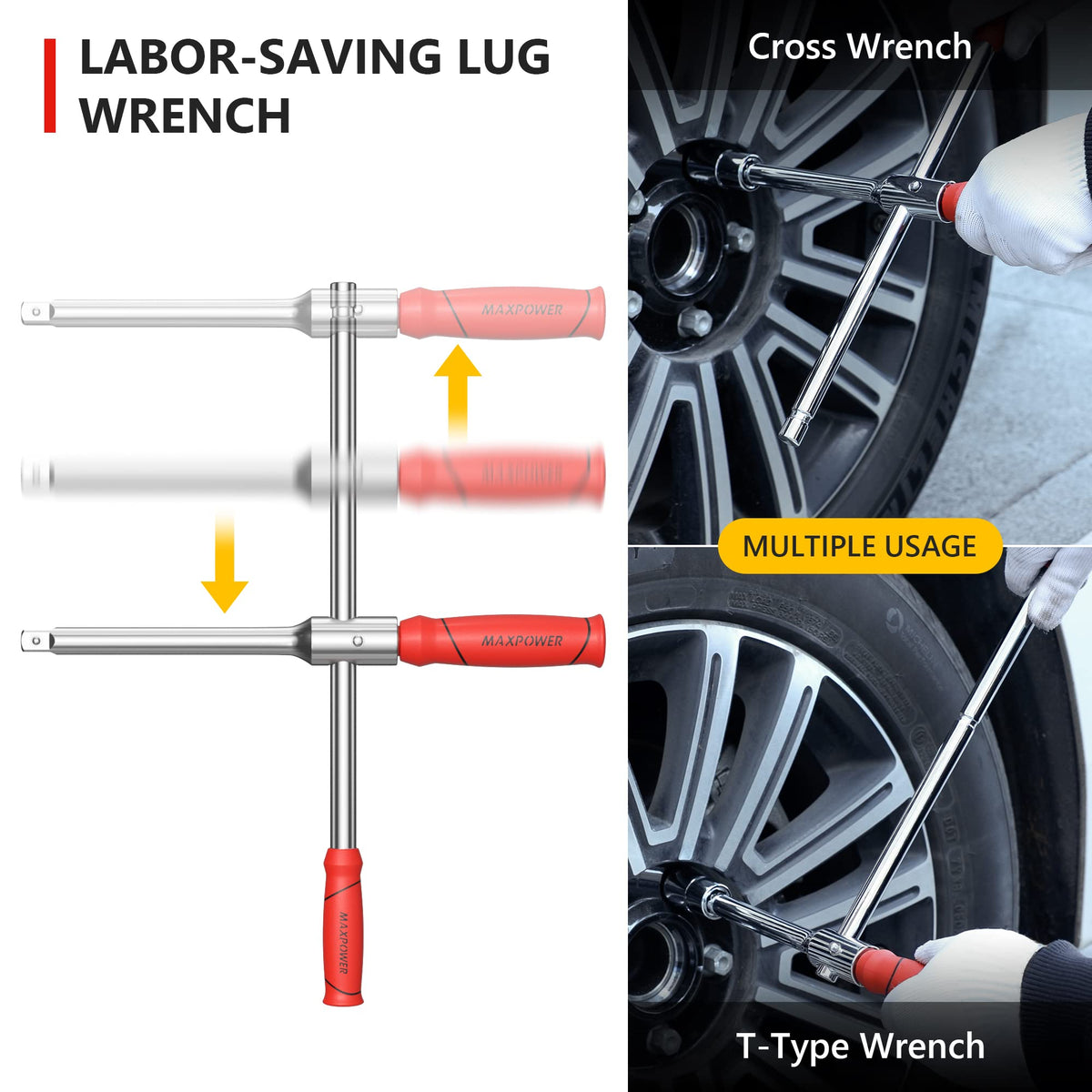 MAXPOWER in-use photo loosening a lug nut demonstrating efficient torque