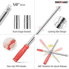 MAXPOWER detail of double-ended 17/19mm and 21/23mm socket heads for fit range