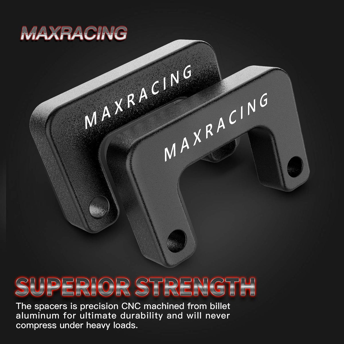 MAXRACING billet aluminum spacer closeup showing CNC machining and durability
