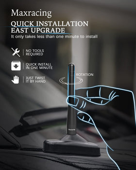 MAXRACING antenna pictured in carwash scenario minimizing snag risk