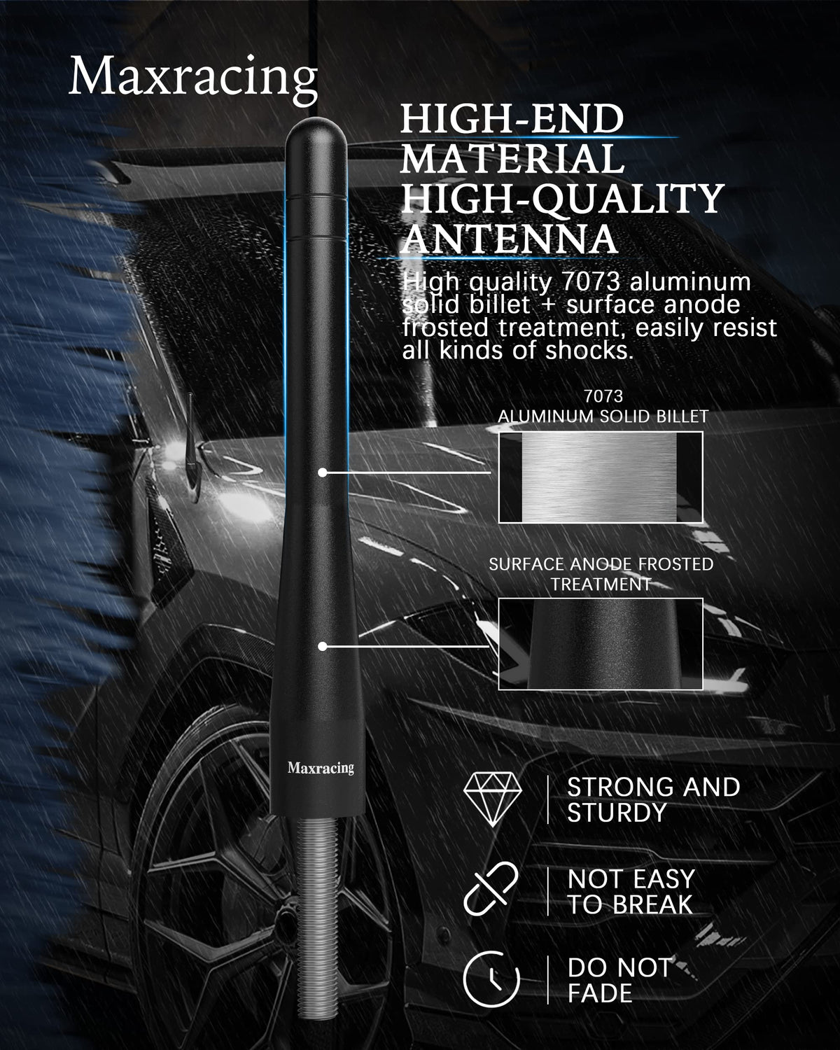 MAXRACING antenna held in hand showing compact size and easy install