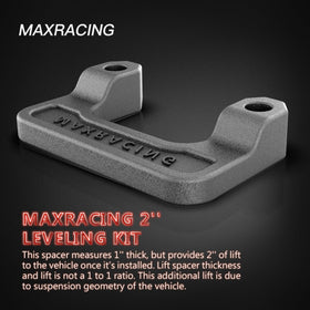 MAXRACING installed front view showing leveled stance and improved ground clearance