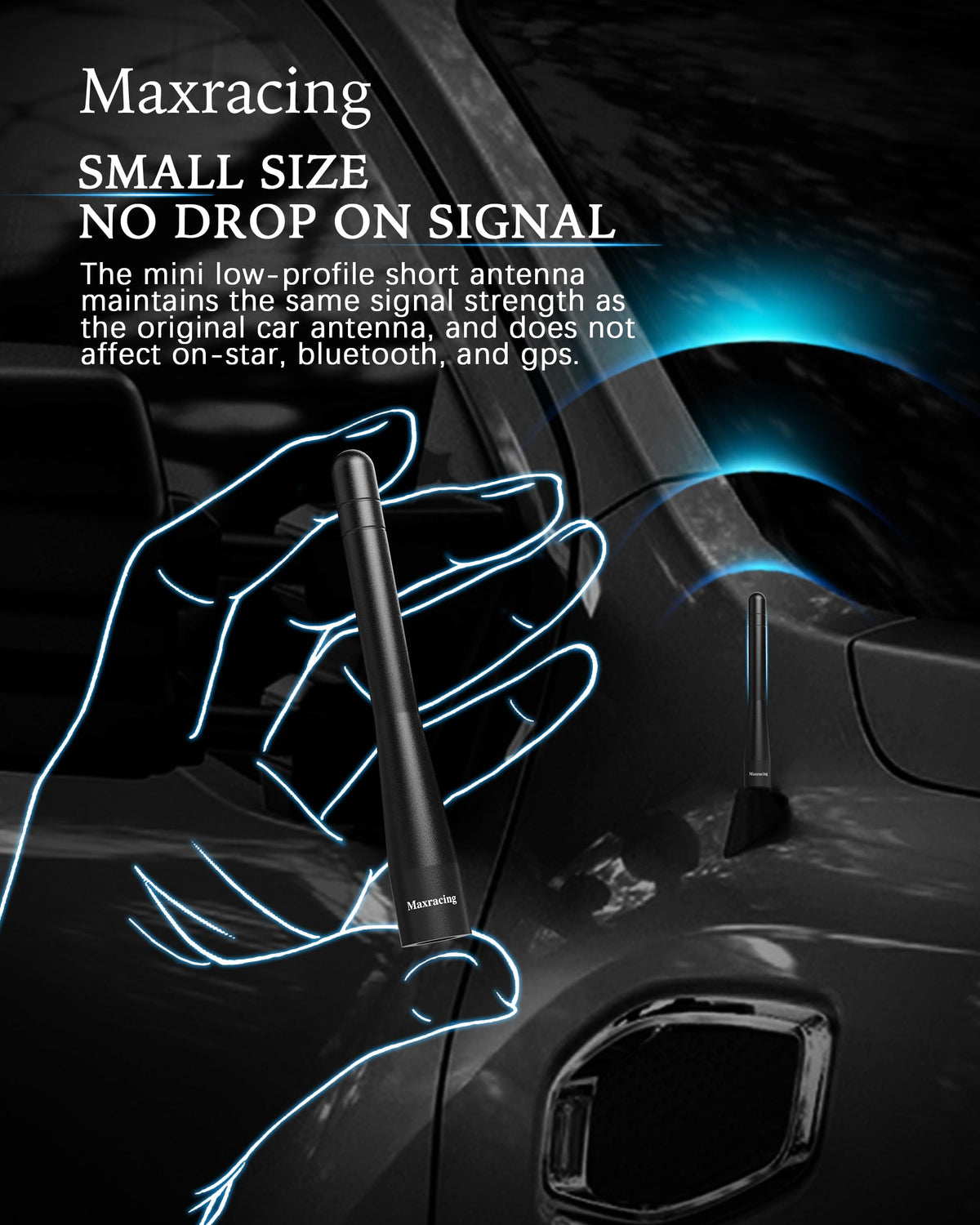 MAXRACING antenna installed on Ford F250 demonstrating improved clearance