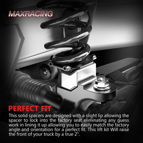 MAXRACING installed on Ford front view demonstrating improved stance and added ground clearance