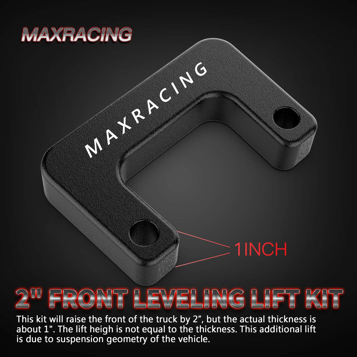 MAXRACING installed view on truck front showing leveled stance benefit
