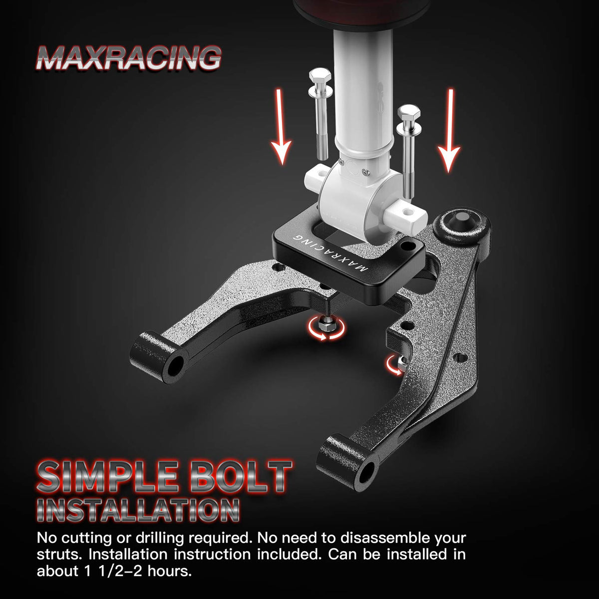 MAXRACING packaging and label showing included hardware and part details