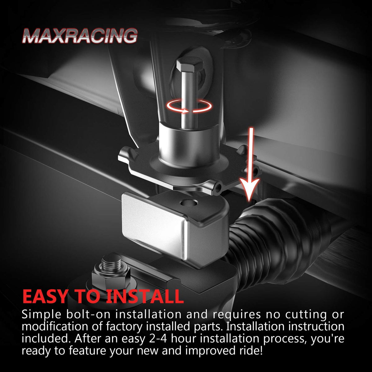 MAXRACING side profile truck stanced illustrating balanced front-to-rear height and visual upgrade