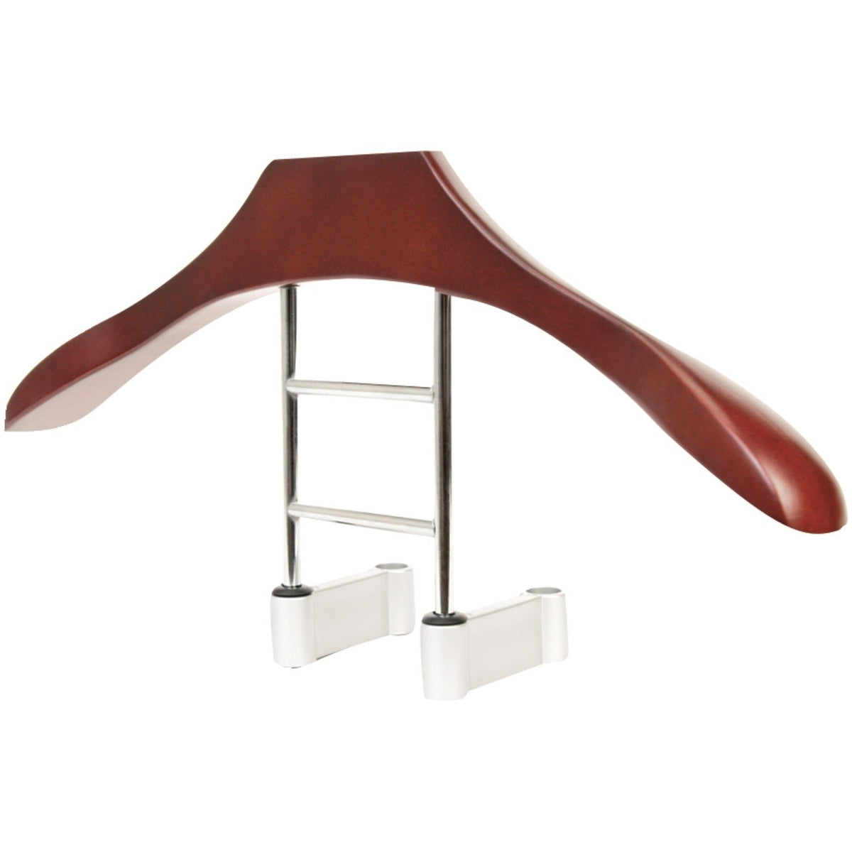 MAXSA wood hanger front view showing polished finish and benefit of tidy garments