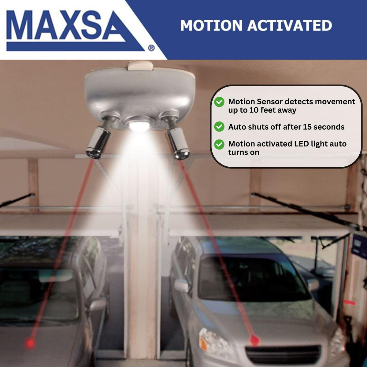 MAXSA in-garage installed with lasers guiding a car into place