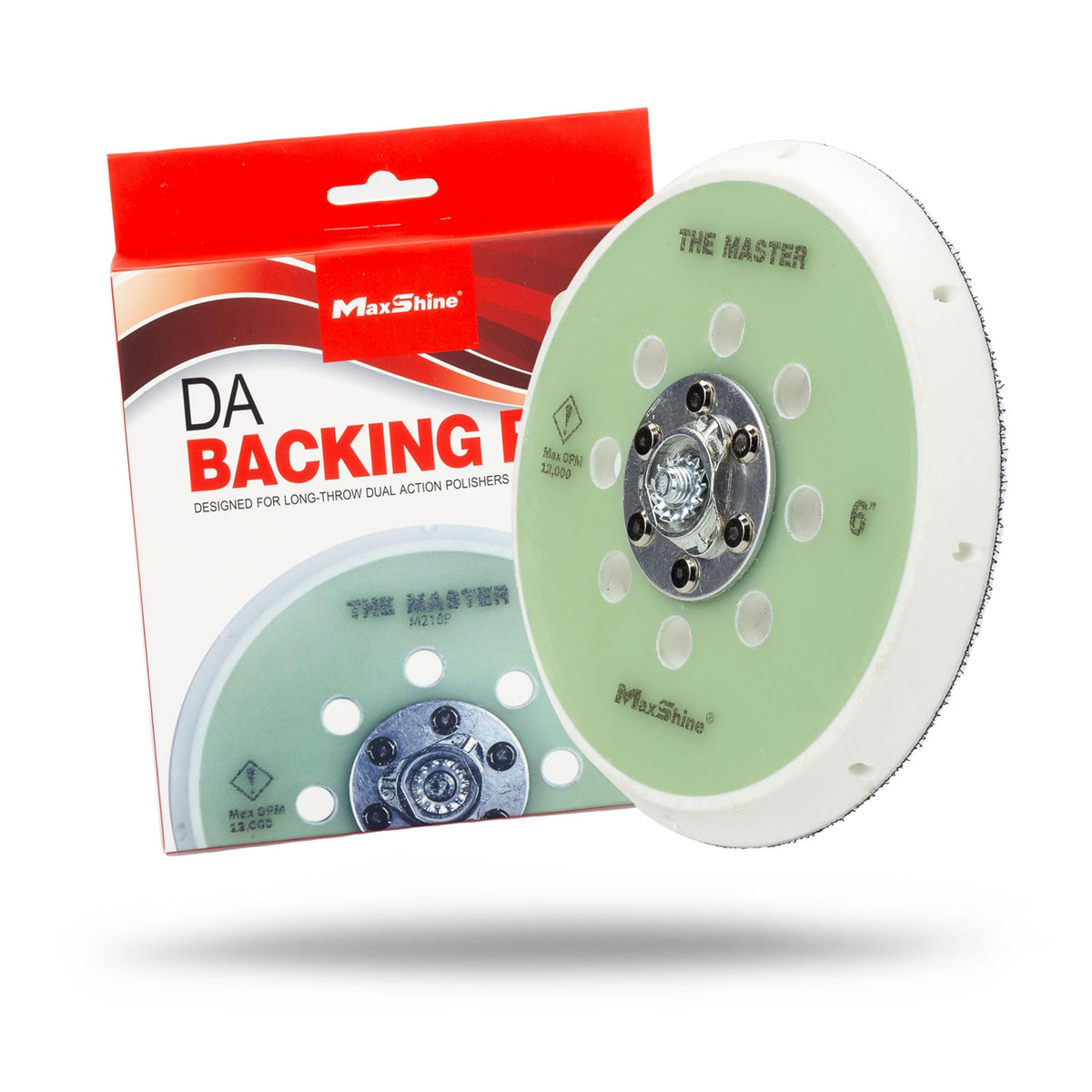 Maxshine 6-inch front view showing hook and loop face for secure pad hold