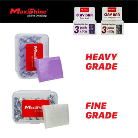 Maxshine clay bar held in hand demonstrating easy molding around curves and tight areas