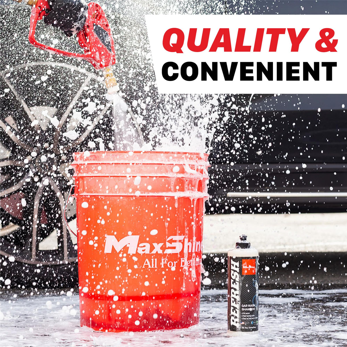 Maxshine bucket in garage setup showing professional organization benefit