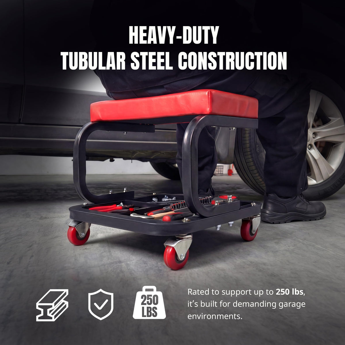 MaxWorks caster detail with 2-inch swivel wheels for smooth shop mobility