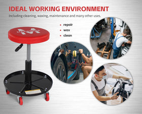 MaxWorks side profile showing five-point base stability, reduces tipping risk
