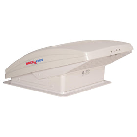 MaxxAir Maxxfan Deluxe front view showing sealed lid and rain protection benefit