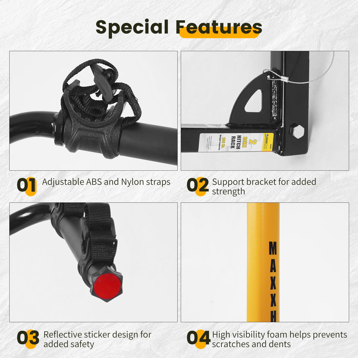 MAXXHAUL hitch adapter showing 1-1/4" and 2" fit for wide compatibility