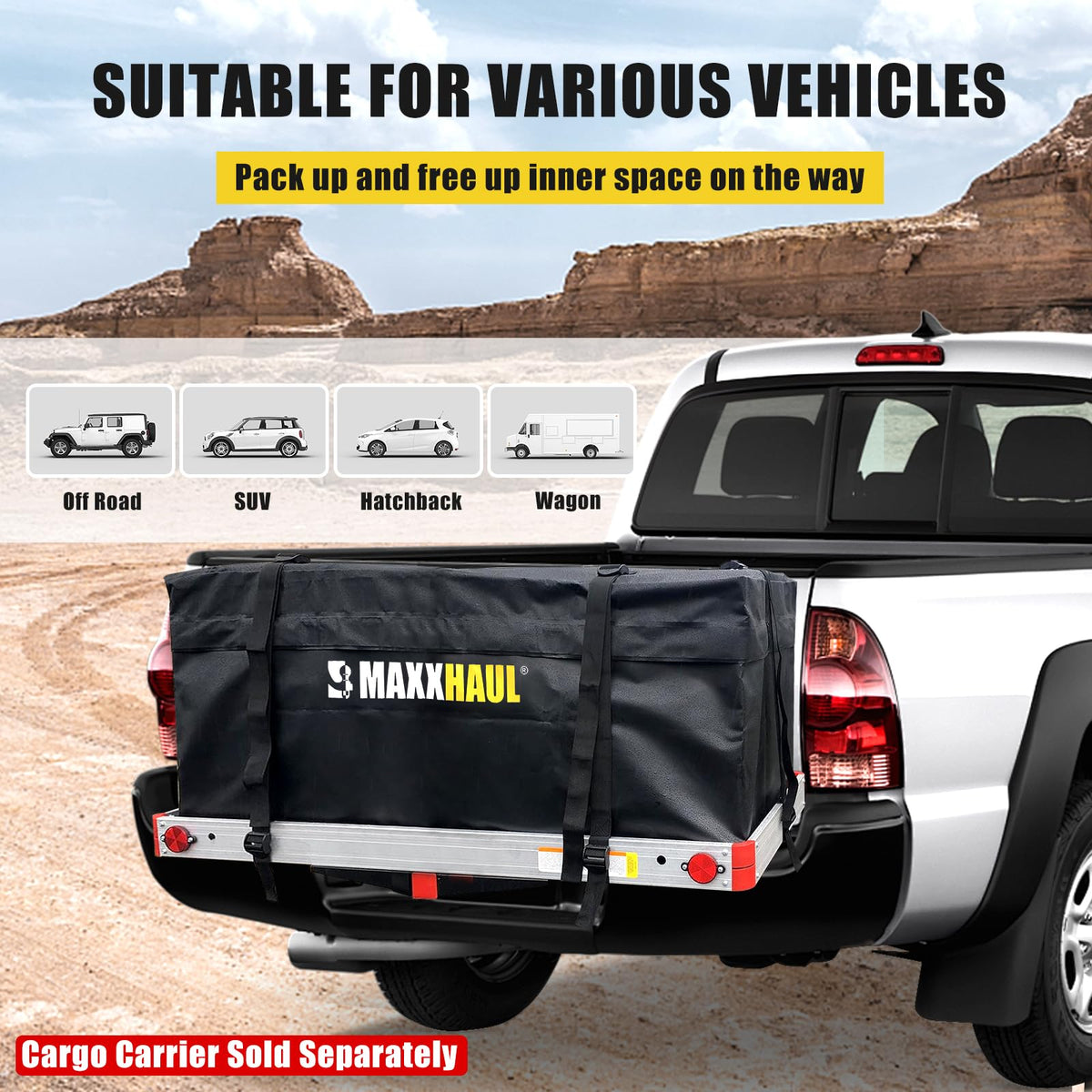 MAXXHAUL attached on hitch-mounted carrier showing stable on-road transport
