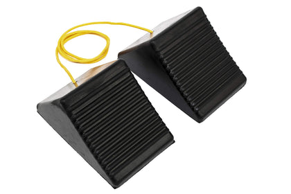 MAXXHAUL front view of rubber wheel chock showing shape and rope