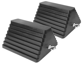 MaxxHaul rubber wheel chocks front view showing size and heavy-duty benefit