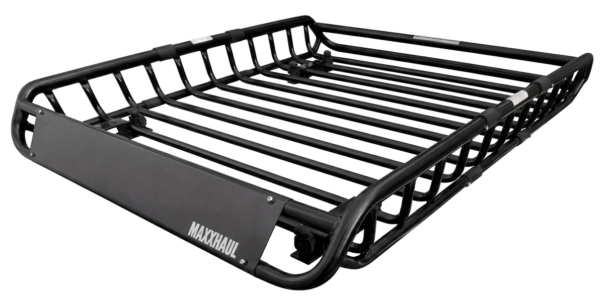 MAXXHAUL front view of steel roof basket showing durable finish and rails for reliable storage