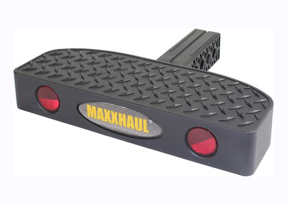 MAXXHAUL hitch step front view showing stable platform and receiver fit for safer loading