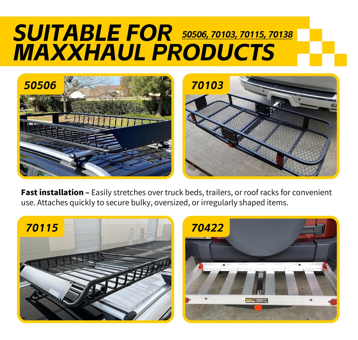 MAXXHAUL close-up of 6-inch mesh and polypropylene hooks showing durable attachment