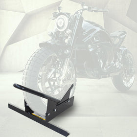 MaxxHaul with motorcycle wheel for scale showing universal fit benefit