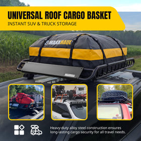 MAXXHAUL beside duffel bag for scale illustrating basket size and practical load planning