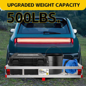 MAXXHAUL carrier beside SUV tire illustrating size and scale for fitment