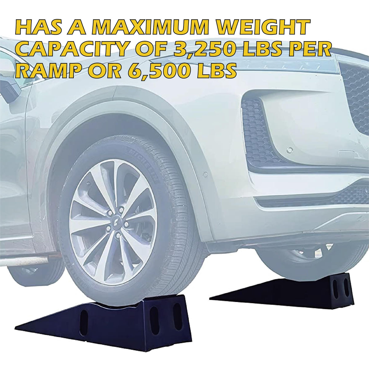 MAXXHAUL ramps next to measuring tape illustrating 35-1/2 inch length and scale